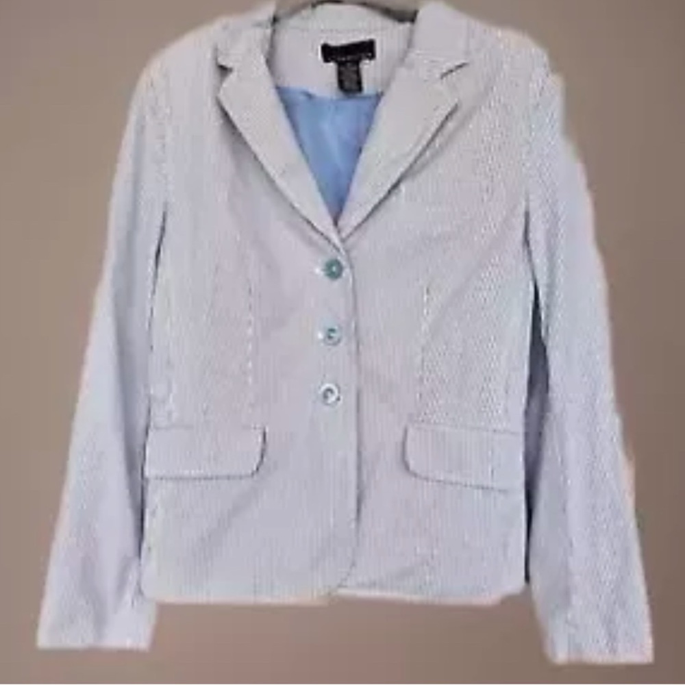Vintage Attention Long Sleeve Light Blue/White Pinstripe Blazer Lined Collar 10